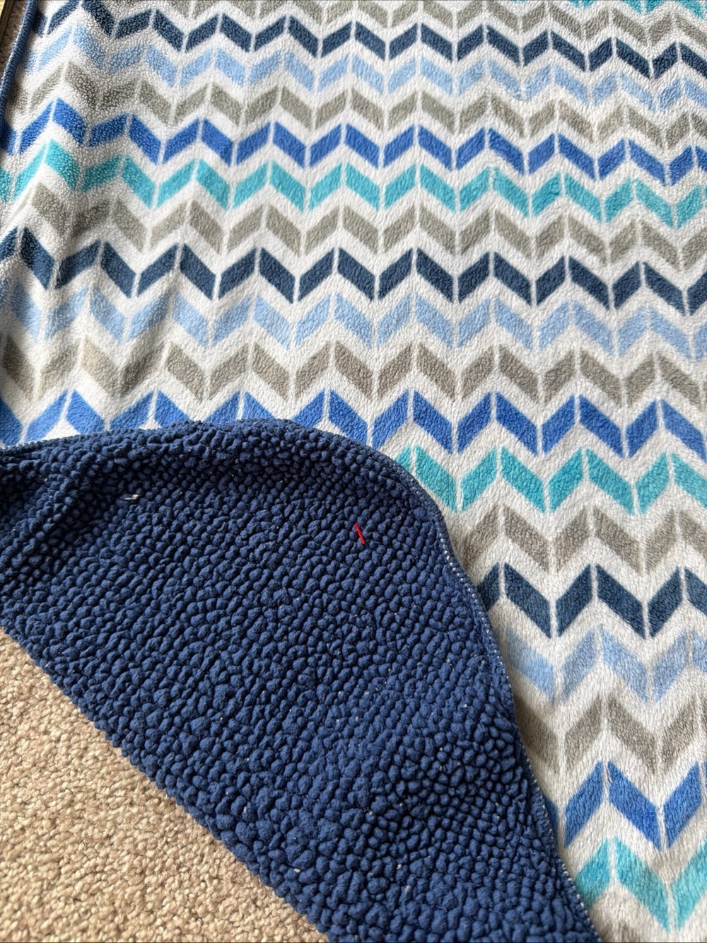 Just Born Navy Blue White Chevron Striped Stripes Velour Sherpa Baby Blanket